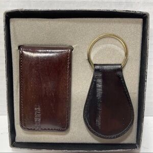 Mundi Genuine Eel Skin Brown Magnetic Money Clip and Keyring In Box. NOS.